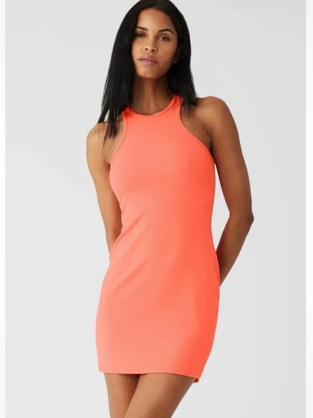 Alo Airlift Ribbed Magnetic Dress - small candy orange NEW Women